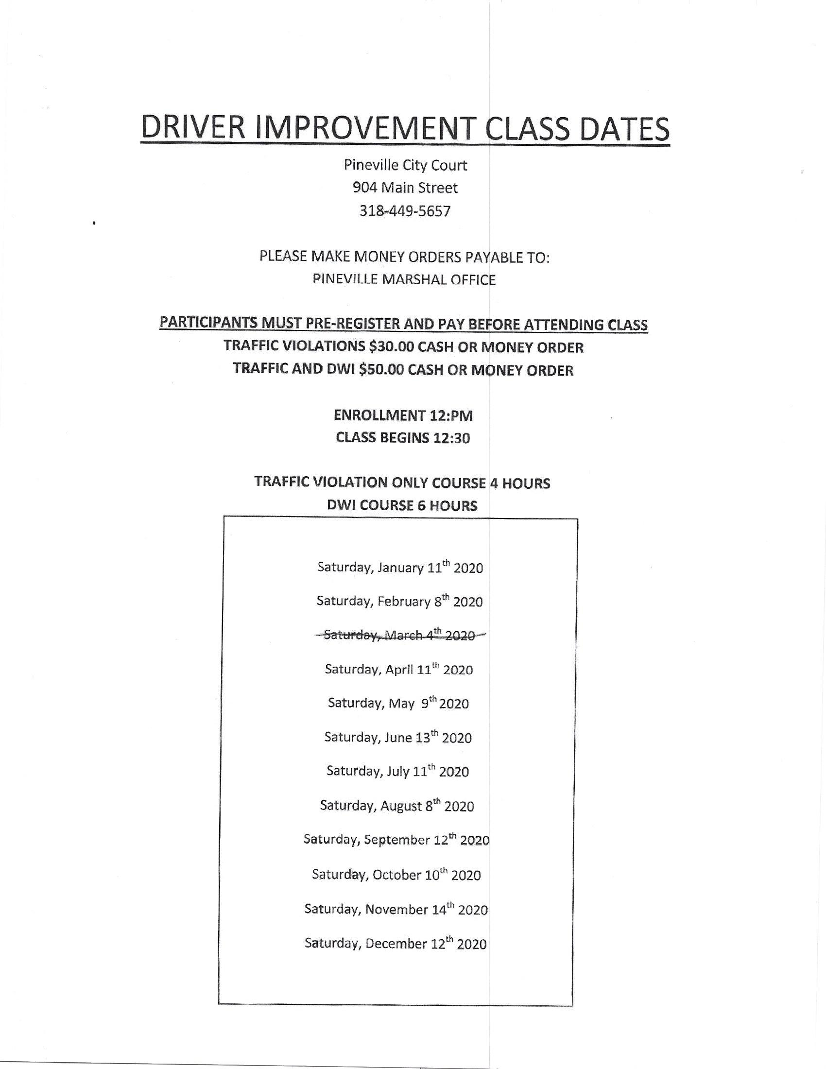 Marshal's Driver Improvement Class
