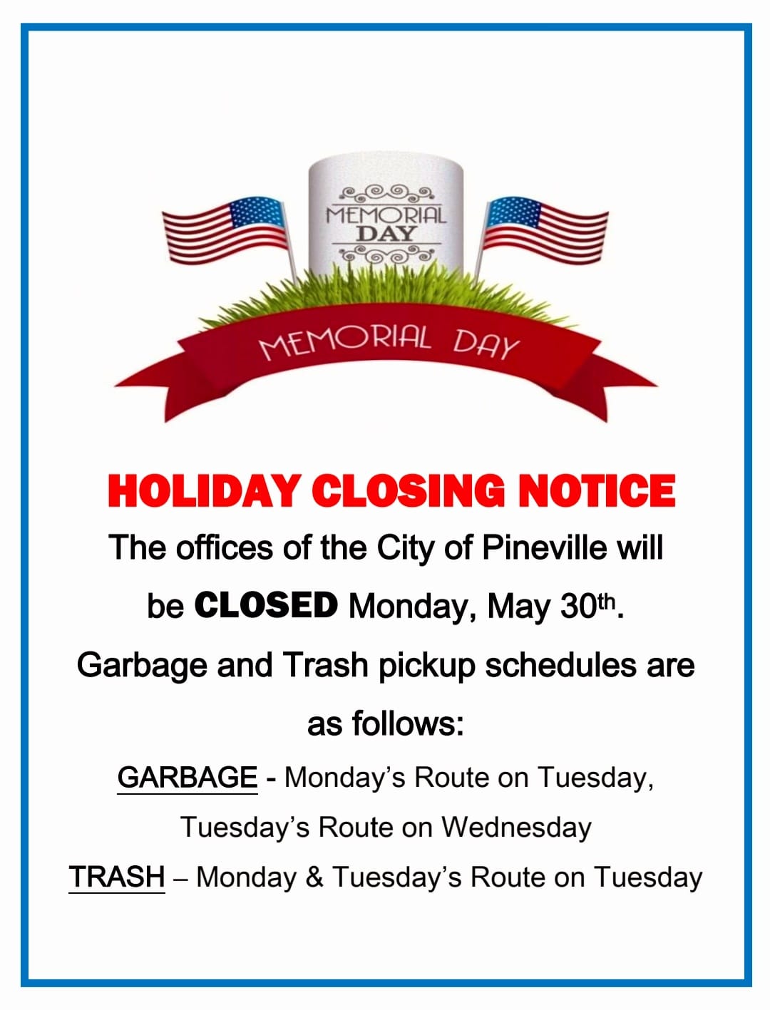 2022 Memorial Day Closure