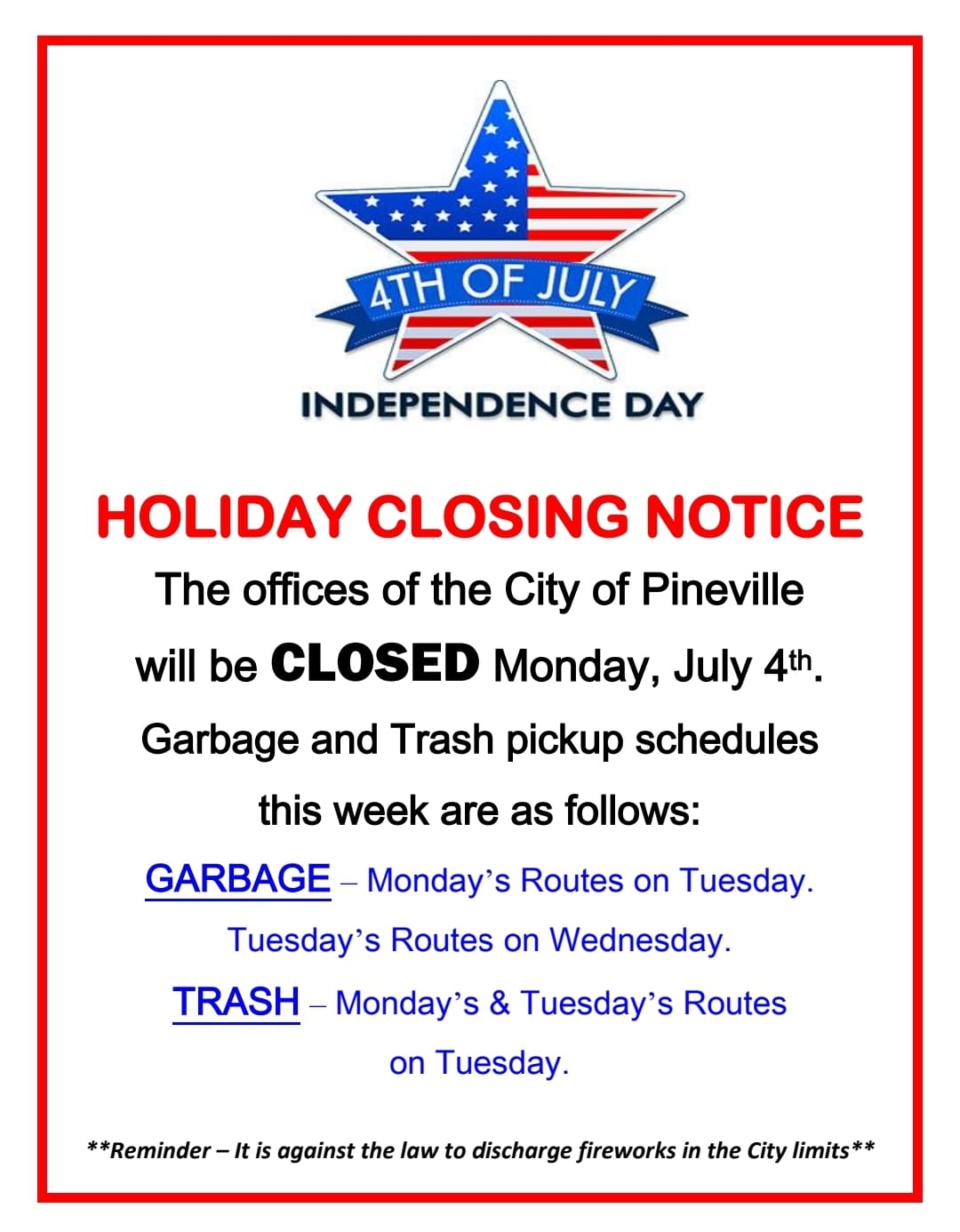 2022 Independence Day Closure