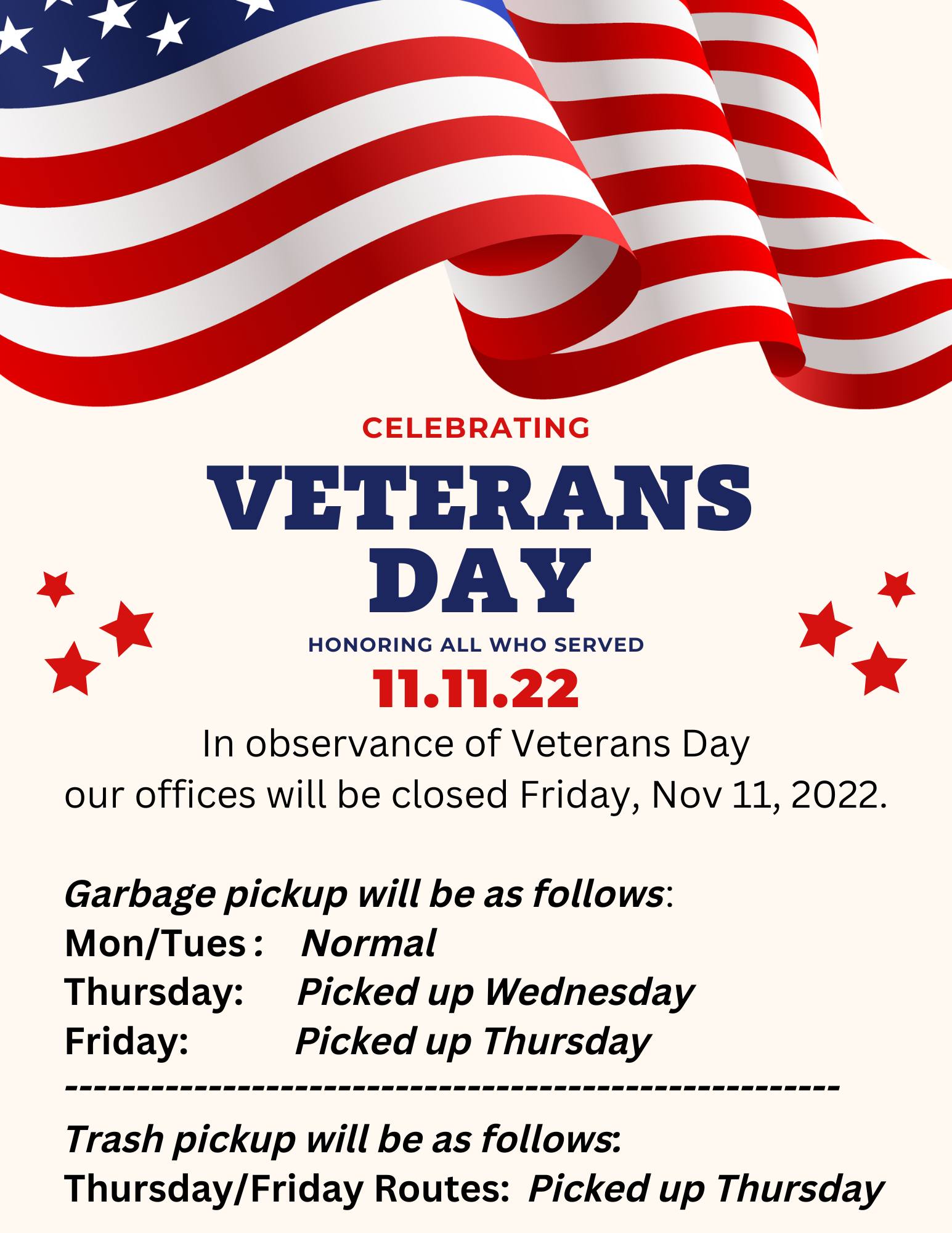 Veterans Day Closure 2022
