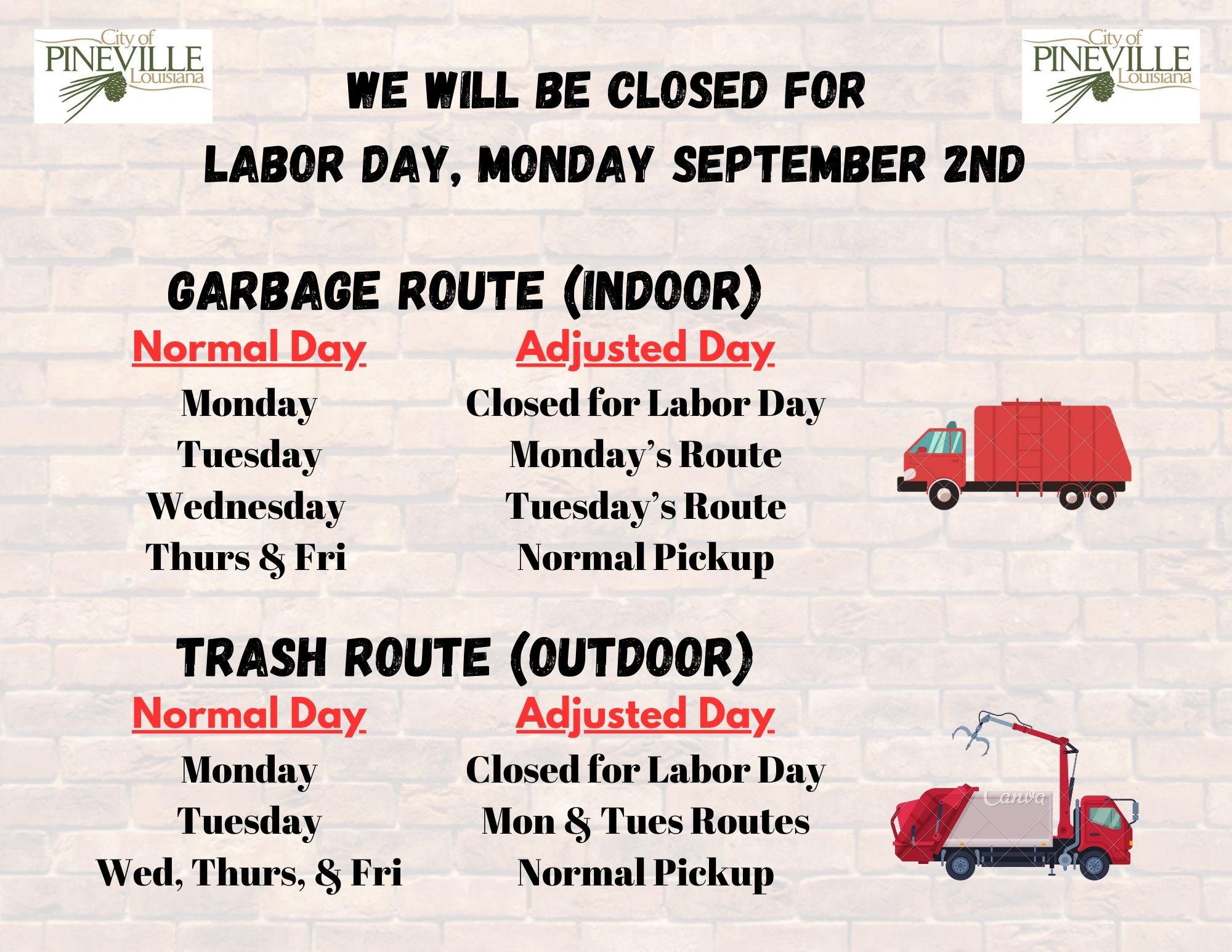2024 Labor Day Garbage Schedule