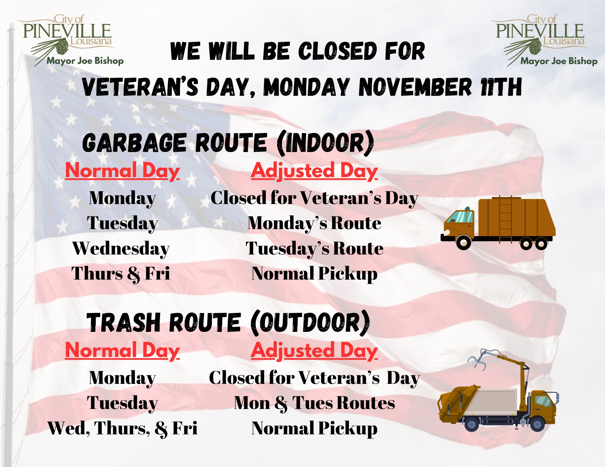 City Hall Closed for Veterans Day